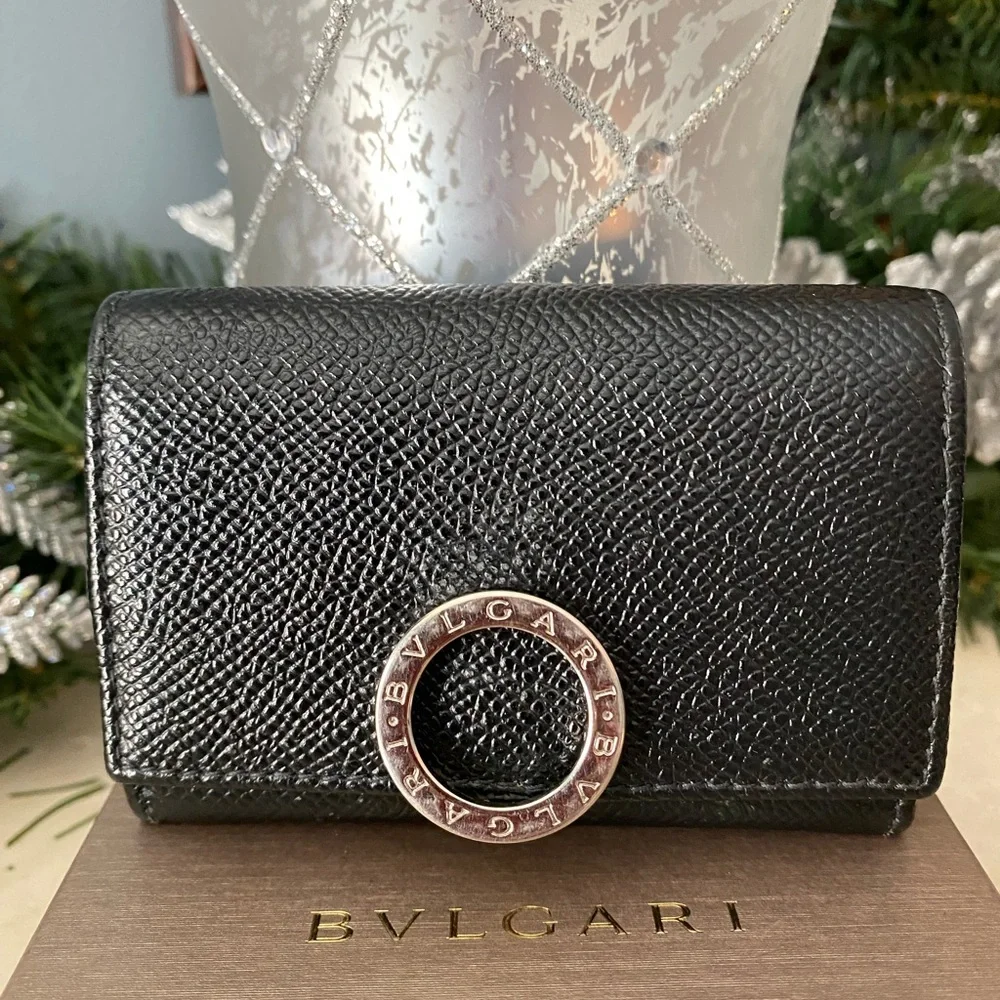 Bvlgari Black Calf Leather Clip Coin Purse NIB - Picture 1 of 9